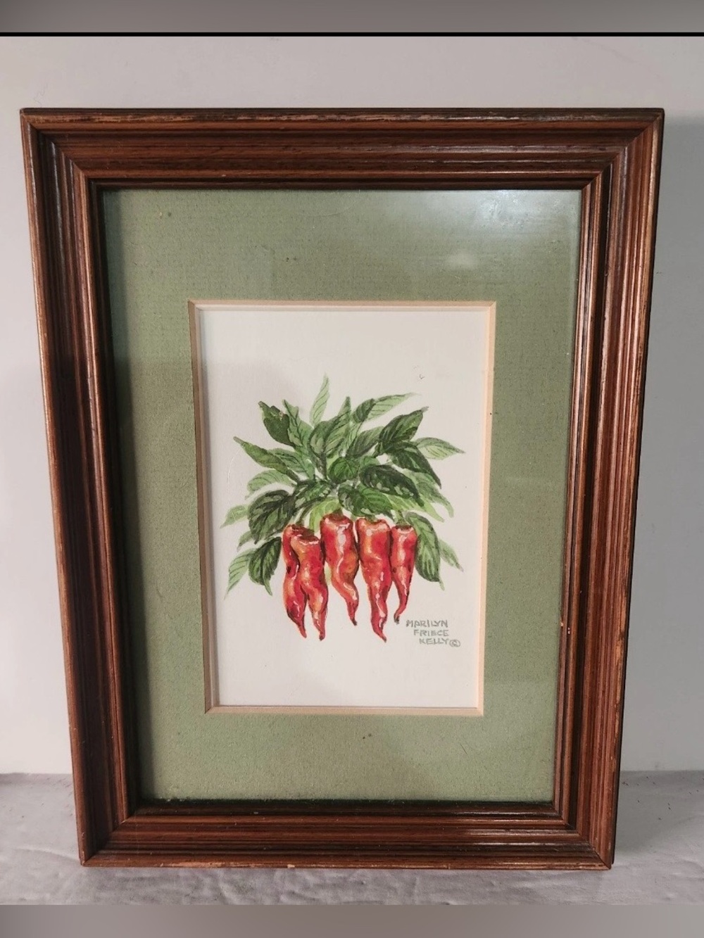 Marilyn Friece Kelly Print Red Peppers Chilis 8in×6in Framed Matted Signed